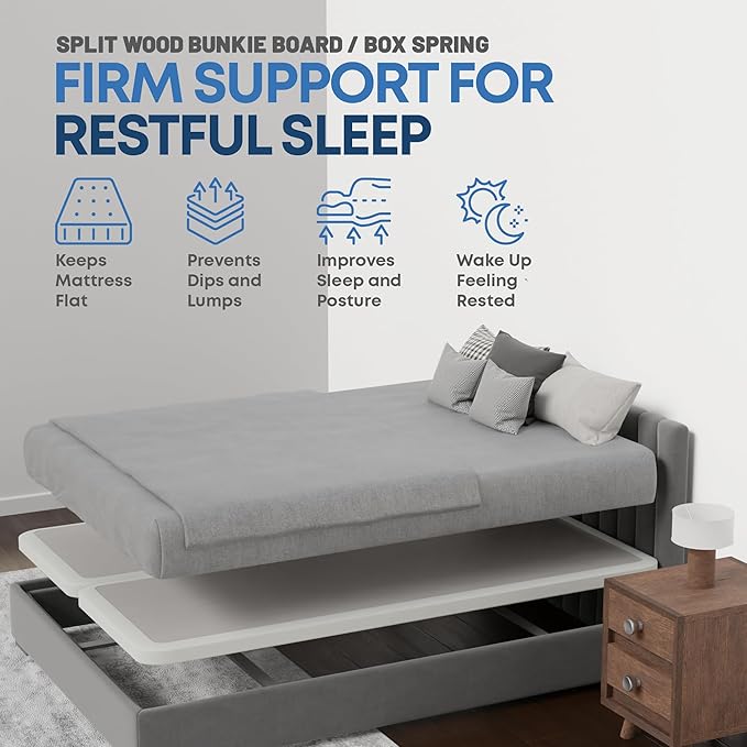 Nutan, 2-Inch Sturdy Wood Box Spring for Mattress Support - Durable and Fully Assembled, Natural Wood Foundation for Full, White