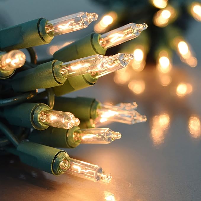 FUNPENY Christmas Lights, 30FT 150 Incandescent Mini Clear String Lights, Warm White With Green Wire for Indoor Outdoor Tree Xmas Party Holiday Home Decorations