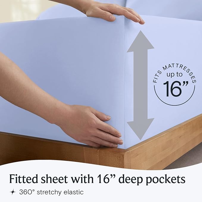 LuxClub 3 PC Sheet Set Bed Sheets Deep Pockets 16" Eco Friendly Wrinkle Free Cooling Machine Washable Hotel Bedding Silky Soft - Sky Blue Twin XL