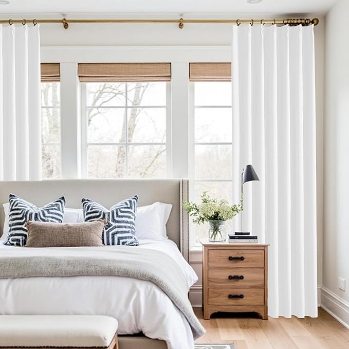 KangBang White Pinch Pleated Curtains Blackout 84 Inch Length 2 Panels Set, Thermal Insulated Pleated Drapes with Hooks for Bedroom Living Room, Elegant Modern Decor, Pure White, 40Wx84L