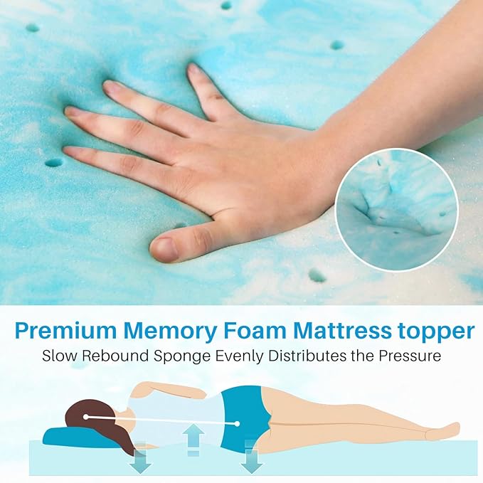 Mattress Topper, Queen Size Cooling Memory Foam Bed Toppers, 2 Inch Soft Mattress Pads for Sleeper Sofa, RV, Camper, CertiPUR-US Certified