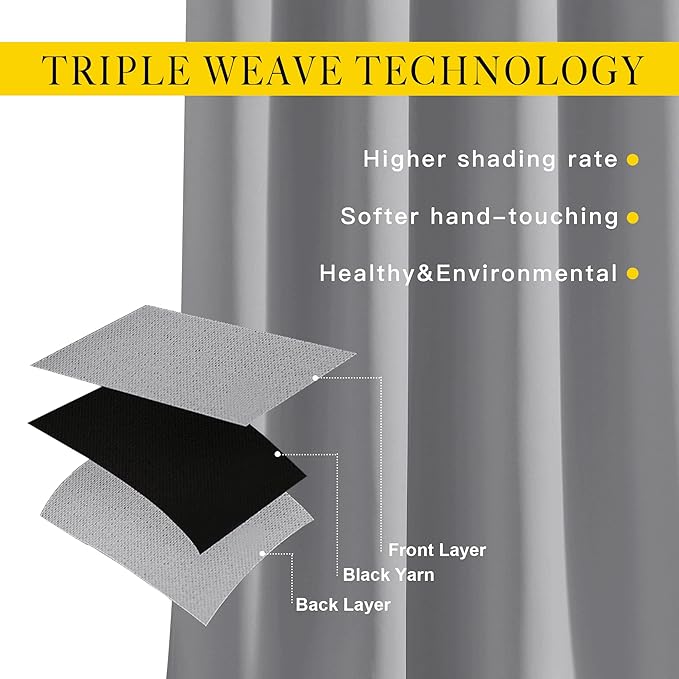 NICETOWN Silver Grey Curtains and Drapes for Window 95" L - Triple Weave Energy Saving Thermal Insulated Solid Grommet Blackout Panels for Patio (80" Wide per Panel, 2 Panels, Silver Grey)