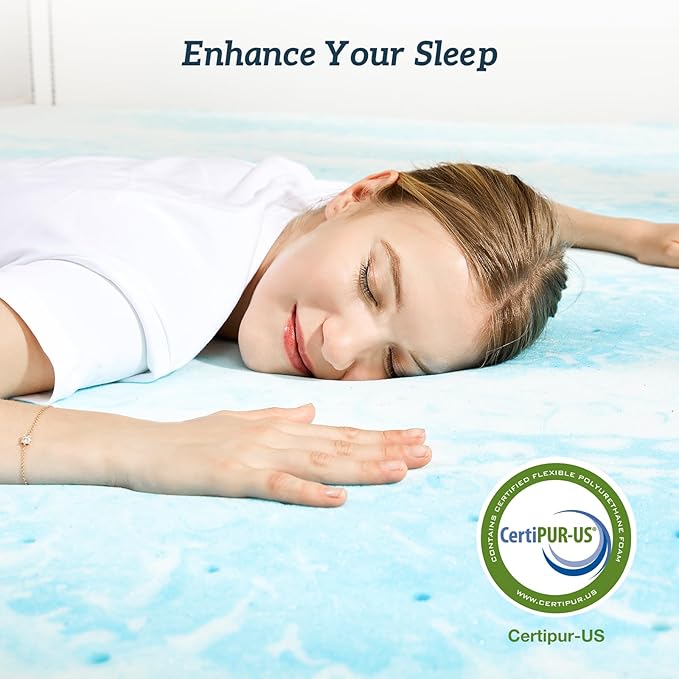 Sweetcrispy Mattress Topper Twin,4 Inch Thick Memory Foam Gel Infused Cooling Toppers Pad for Twin Size Bed, Sleeper Sofa, RV, Camper, CertiPUR US Certified, Ventilated and Breathable, Blue
