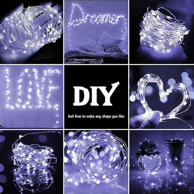 Sanniu Fairy Lights Battery Operated, 8 Packs Mini Battery Powered Copper Wire Starry String Lights for Christmas,Bedroom, Parties,Wedding,Indoor,Home Decoration (5m/16ft Cool White)