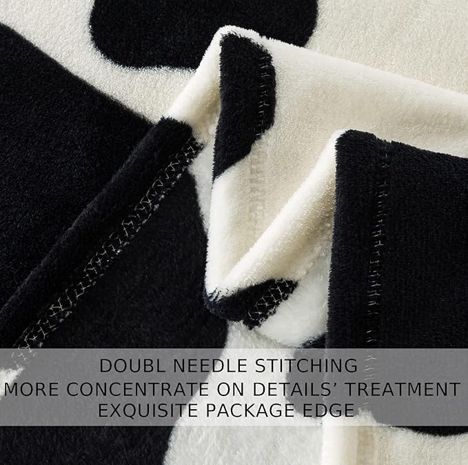Flannel Fleece Cow Print Blanket Twin Size - Premium Lightweight Anti-Static Super Soft Cozy Plush Cow Blankets, Lightweight Microfiber Winter Warm Throw Blanket 66" x 90"(Black Cow Twin)