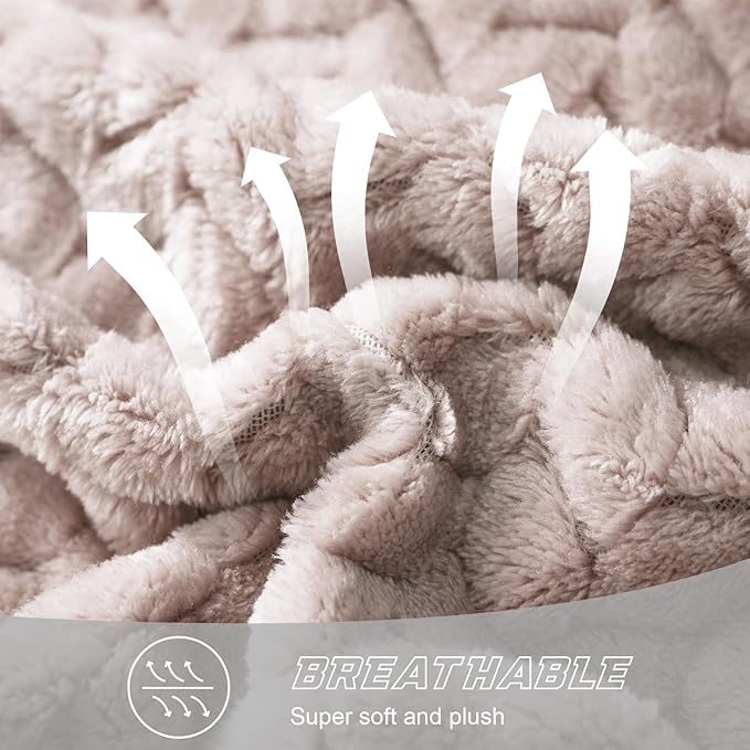 Exclusivo Mezcla Fleece Queen Size Blanket for Bed, 90x90 Inches Soft Cozy Jacquard Flannel Blankets, Lightweight Fuzzy Plush Warm for Winter, Camel