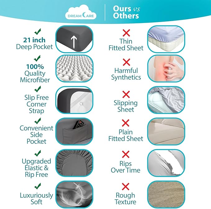 DREAMCARE California King Sheet Sets - Cooling Bed Sheets - 4pcs Set - up to 15" Deep Pocket Cal King Sheets - California King Sheets - Soft & Lasting 100% Brushed Polyester with Side Pocket - D.Gray