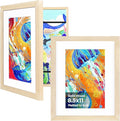 KINLINK 8.5x11 Kids Art Frames Set of 2, Solid Wood Kids Artwork Frames Changeable with Acrylic Front Opening Holds 150 Pictures, Art Frame for Kids Artwork with Mat or without Mat, Natural