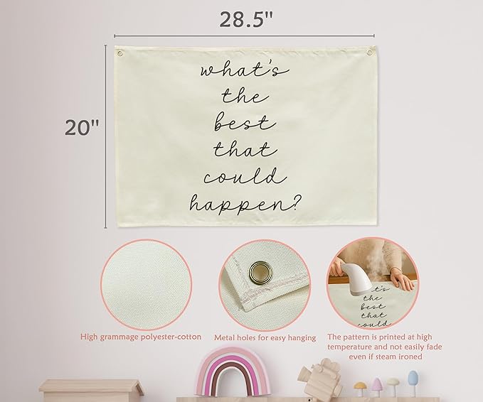 Mental Health Inspirational Rectangular Banner-Positive Affirmation Flag for Kids Teen Counselor Teacher,Classroom Therapy Office Homeschool Reading Room Wall Decor-What's the Best That Could Happen
