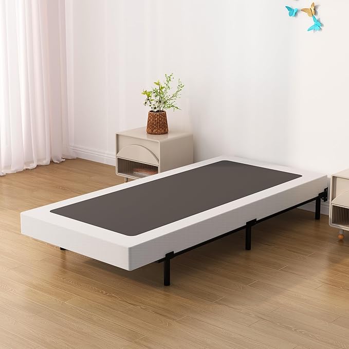 7 Inch Twin Box Spring Bed Base, Low Profile Metal Boxspring Twin with Fabric Cover, 2000 Lbs Max Weight Capacity Mattress Foundation, Noise-Free, Easy Assembly