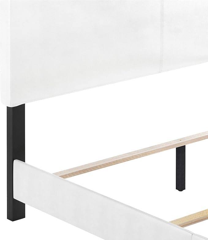FURINNO Pessac PU Leather Upholstrered Platform, King, White