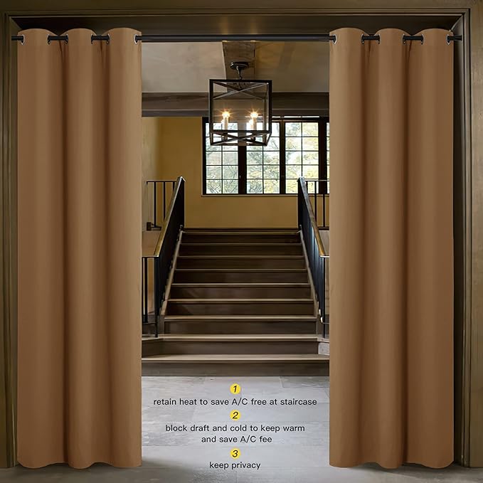 NICETOWN Closet Curtain for Bedroom Door, Faux Folding Accordion Doors, Blackout Noise Reducing Room Divider for Doorway Laundry Room Bifold Door (1 Panel, 5ft Wide x 9ft Long, Gold Brown)
