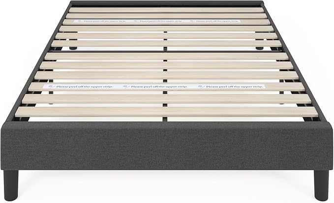ZINUS Curtis Upholstered Platform Bed Frame, Mattress Foundation, Wood Slat Support, No Box Spring Needed, Eco Friendly WonderBox (TM) Packaging, Dark Grey, Full