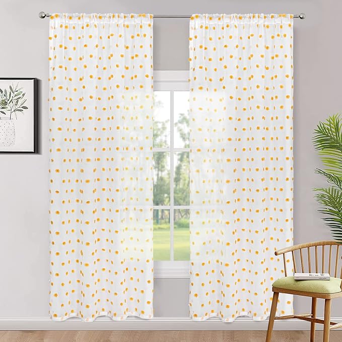MYSKY HOME Burnt Orange Pom Pom Sheer Curtains for Bedroom Light Filtering White Sheer Curtains for Nursery Girls Kids Room Rod Pocket Voile Window Drapes Burnt Orange 52 x 84 inch 2 Panels