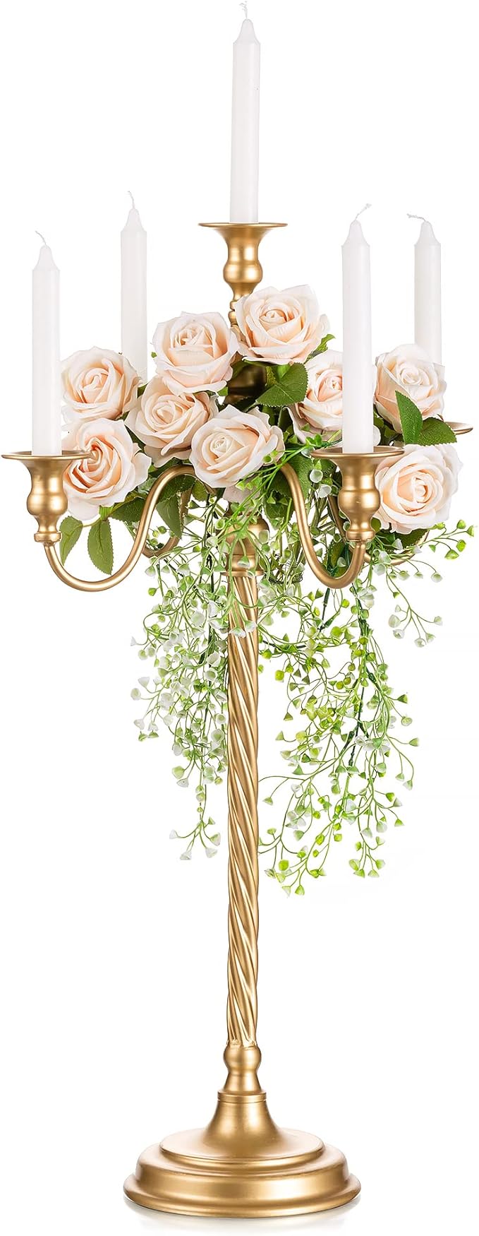Sziqiqi 28In Floor Candelabra Tall Taper Candlestick for Candle and Floral Metal Candle Holders Table Centerpiece for Wedding Party Event Room