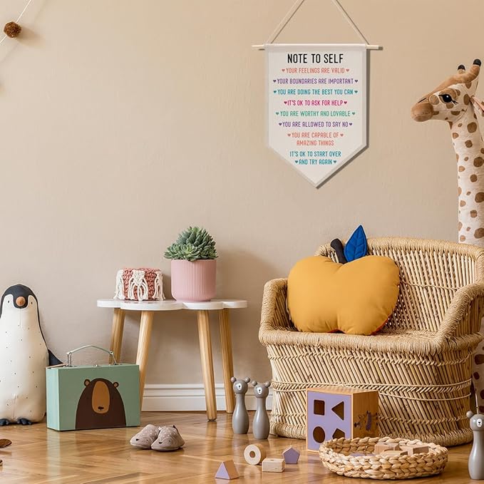 Positive Psychology Affirmations Therapy Office Decor, Back to School Decorations Canvas Hanging Pennant Flag Banner Wall Sign Decor for Bedroom Classroom Playroom Game Room Front Door