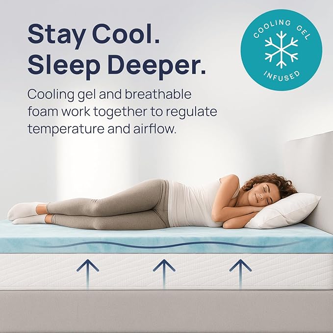Sure2Sleep Gel Swirl Memory Foam Mattress Topper - 2 Inch, Pressure Relieving, Cooling Comfort - Made in The USA & CertiPUR-US Certified - Softens Firm Beds and Extends Mattress Life - Cal King Size