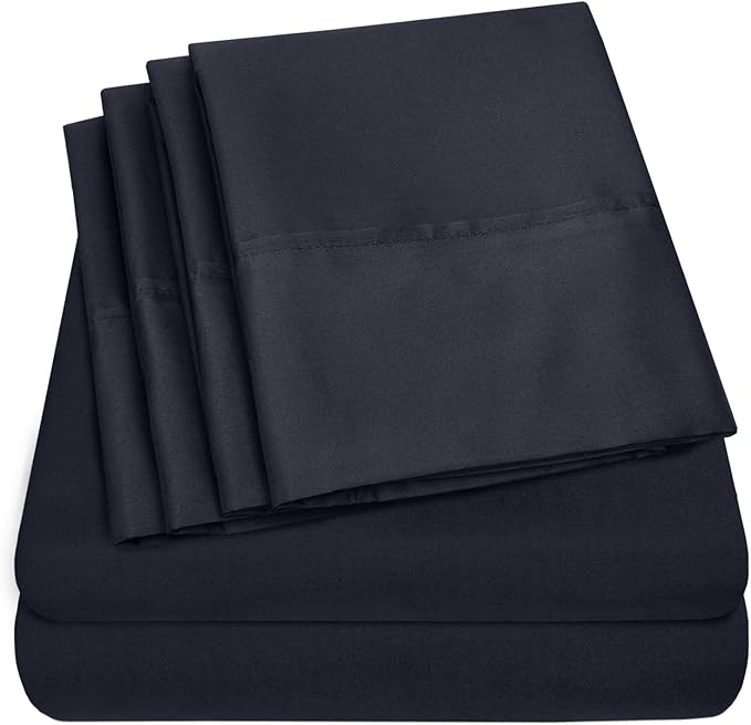 Twin Size Bed Sheets - 4 Piece 1500 Supreme Deluxe Collection Deep Pocket Ultra Soft Twin Sheet Set Bedding - 1 EXTRA PILLOW CASES, GREAT VALUE, Twin, Navy