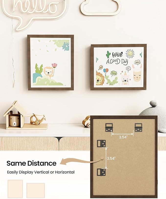 BAIJIALI Brown Art Frames for Kids Artwork - Front Opening Holds 150 Drawings, 3D Crafts - 2 Packs 8.5x11 with mat or 9x12 without Mat