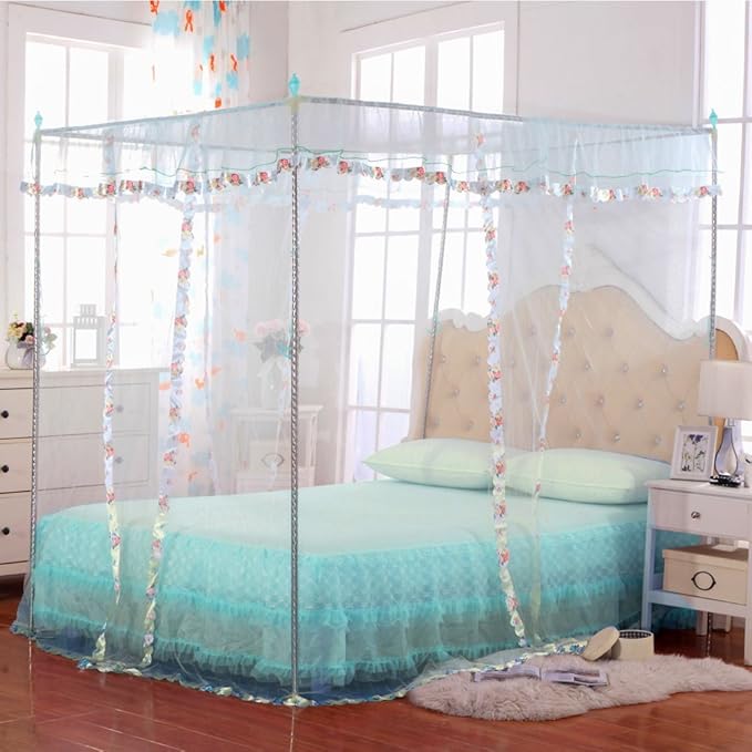 Canopy Bed Curtains Queen - 4 Corner Post Canopy for Bed, Bed Canopy for Adults, Bedroom Decor (Queen Size, Light Blue)