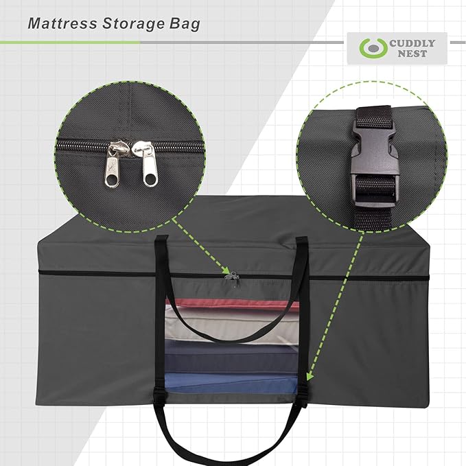 Cuddly Nest Folding Mattress Storage Bag - Heavy Duty Carry Case for Tri-Fold Guest Bed (Fits 4" Twin & Twin XL Mattress,Black)