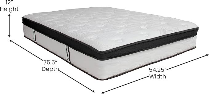 Flash Furniture Capri Comfortable Sleep 12 Inch CertiPUR-US Certified Memory Foam & Pocket Spring Mattress, Full Mattress in a Box White