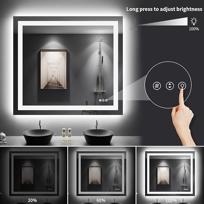 LOAAO 44"X36" LED Mirror for Bathroom, Lighted Bathroom Mirror with Lights, Anti-Fog, Dimmable, Memory Function, Easy to Install, Clear Reflection