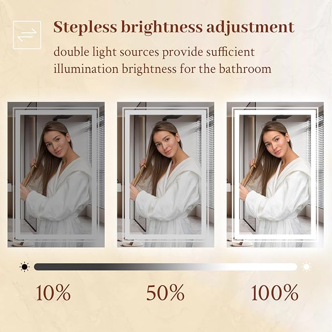 20x30 LED Mirror for Bathroom with Front and Backlit Light Up Digital Mirrors for Wall,Anti Fog,Stepless Dimmable,Tempered Silver Glass Smart Vanity Mirror for Bathroom