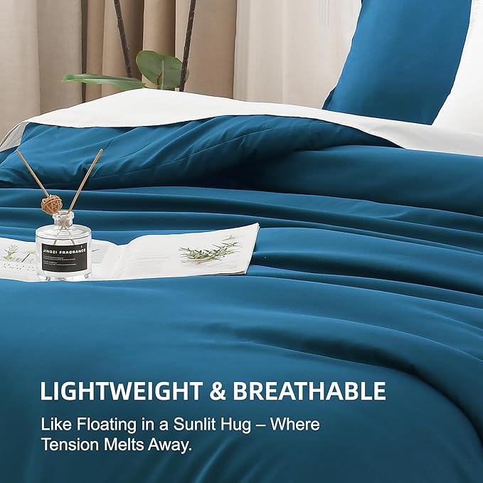 Litanika Teal Comforter Full Size, 3 Pieces Turquoise Lightweight Solid Bedding Comforter Set, All Season Fluffy Bed Set (79x90In Comforter & 2 Pillowcases)