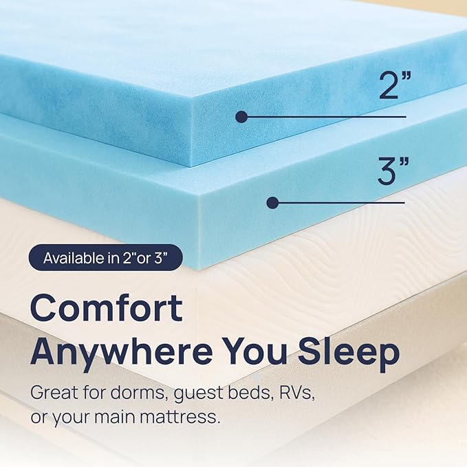 Sure2Sleep Gel Swirl Memory Foam Mattress Topper - 3 Inch, Pressure Relieving, Cooling Comfort - Made in The USA & CertiPUR-US Certified - Softens Firm Beds and Extends Mattress Life - Full Size