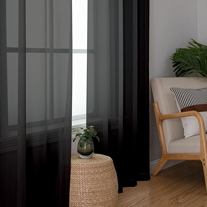 Aiyufeng 2 Panels Extra Long Sheer Window Curtains 120 Inches Length, Elegant Window Voile Panels/Drapes/Scarf/Treatment/Backdrop for Living Room Wedding Party Home Decor (40W x 120L inches, Black)