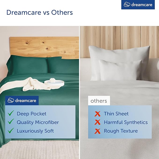 DREAMCARE King Size Sheets Set – 6 pcs Cooling Bed Sheets – up to 21” Deep Pocket King Sheet Set – 2500 Supreme Collection – Extra Soft 100% Brushed Microfiber Hotel Luxury with Side Pocket – E Green
