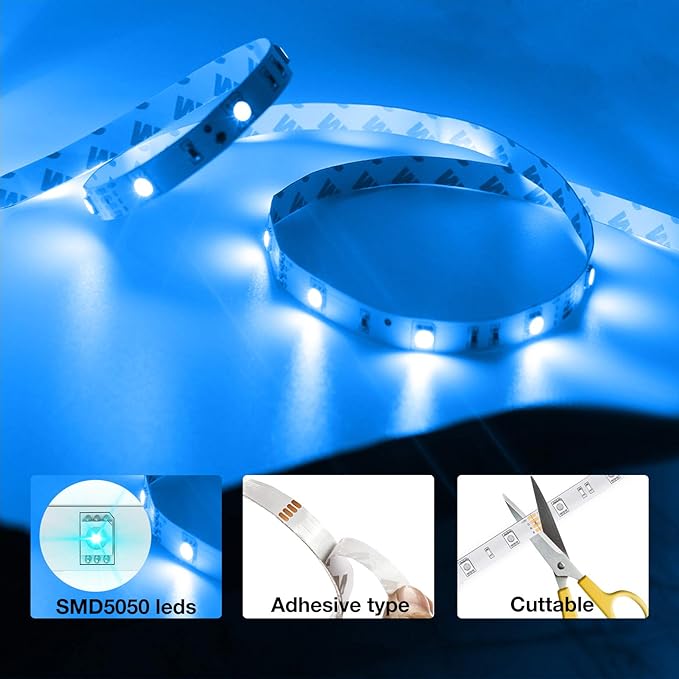 DAYBETTER (2rd Gen) SMD 5050 Remote Control Led Strip Lights 50ft Color Changing with 44Keys Remote Controller and 12V Power Supply for Bedroom