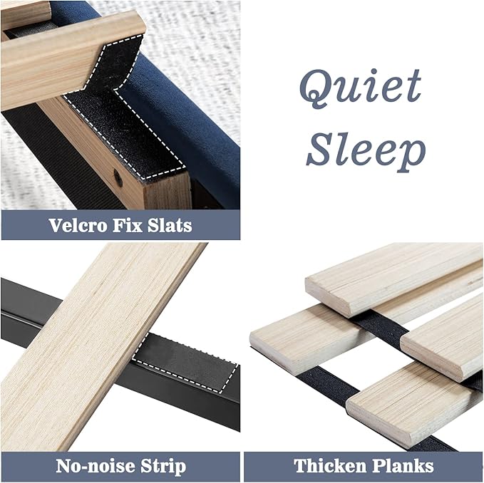 Allewie Twin Bed Frame/Velvet Upholstered Bed Frame with Vertical Channel Tufted Headboard/Strong Wooden Slats/Platform Bed Frame/Mattress Foundation/Box Spring Optional/Easy Assembly/Navy Blue