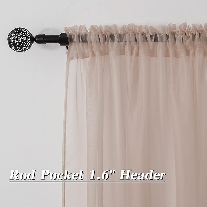 HUTO Blush Pink Sheer Curtains 54 inches Long for Bedroom Top Rod Pocket Sheer Window Panels Curtains for Nursery Living Room 52 by 54 Inch Length Set of 2 Panels