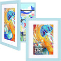 KINLINK 8.5x11 Kids Art Frames Set of 2, Solid Wood Kids Artwork Frames Changeable with Acrylic Front Opening Holds 150 Pictures, Art Frame for Kids Artwork with Mat or without Mat, Light Blue