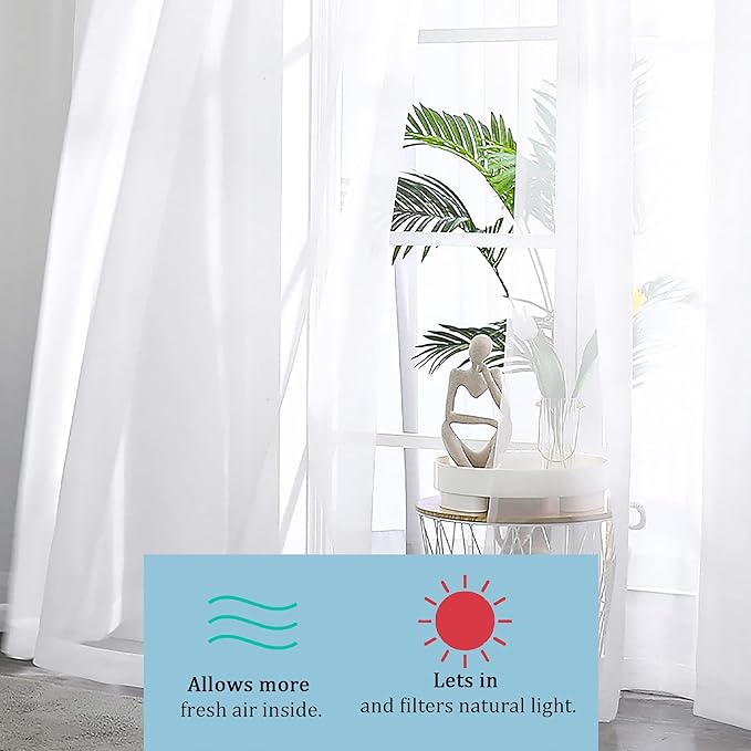 OWENIE Short White Sheer Curtains 36 Inches 2 Panels Set - Kitchen Tiers Valances Curtains Light Filter Rod Pocket Voile Cafe Curtains for Kitchen Bathroom Small Half Window, 42 in W x 36 in L