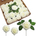 JOYLEX Ivory Artificial Flowers Realistic Roses, 100pcs Milk White Real Looking Fake Roses with Stem for DIY Wedding Bouquets Centerpieces Bridal Shower Party Home Romantic Decorations (Milk White)