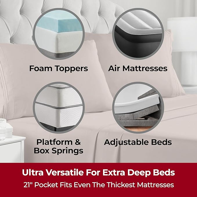 Mellanni Extra Deep Twin XL Sheets - 3 PC Iconic Collection Bedding - Hotel Luxury, Ultra Soft, Cooling Bed Sheets - Wrinkle, Fade, Stain Resistant (Twin Extra Long, Tan)