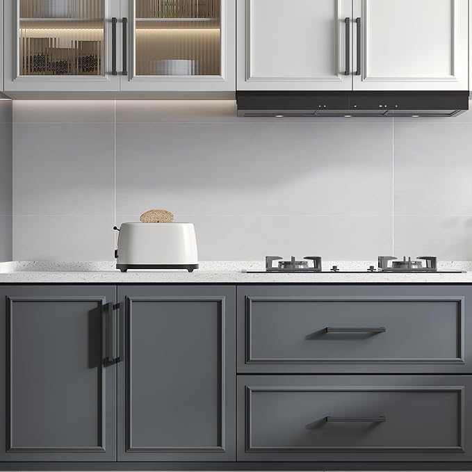 goldenwarm 45 Pack 8 Inch Black Cabinet Handles Matte Black Drawer Pulls Stainless Steel Cabinets Hardware Square Bar Modern for Kitchen Bathroom Cupboard