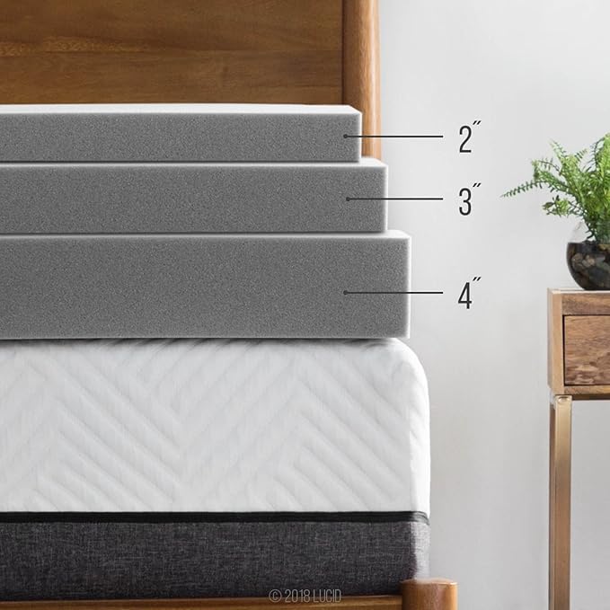 Lucid 2 Inch Ventilated Bamboo Charcoal Memory Foam Mattress Topper, CertiPUR-US Certified, Moisture and Odor Control-Twin