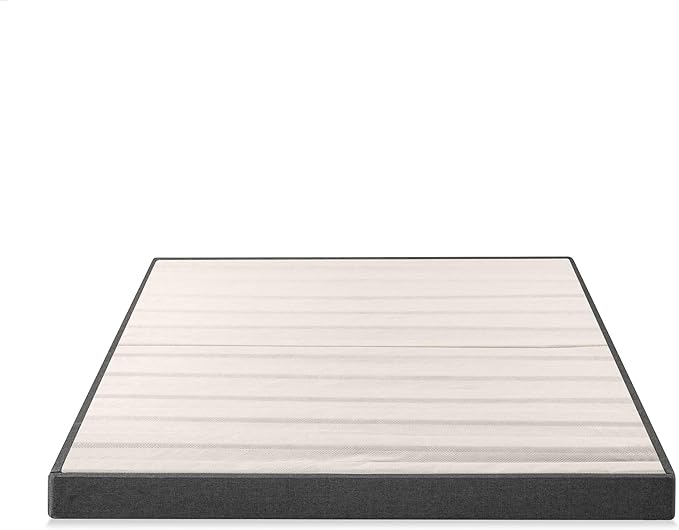 ZINUS Upholstered Metal and Wood Box Spring, 4 Inch Mattress Foundation, Easy Assembly, Fabric Paneled Design, King, Grey