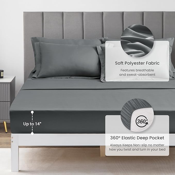 Love's cabin Queen Comforter Set Dark Grey, 7 Pieces Queen Bed in a Bag, All Season Bedding Sets with 1 Comforter, 1 Flat Sheet, 1 Fitted Sheet, 2 Pillowcase and 2 Pillow Sham