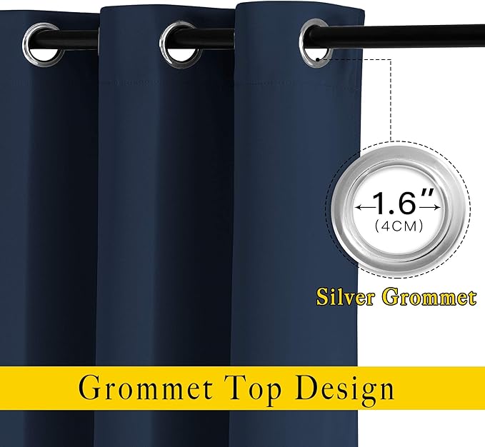 NICETOWN Blackout Curtains & Drapes for Kitchen - Thermal Insulated Solid Grommet Top Blackout Panels/Draperies for Bedroom/Living Room (Navy, 1 Pair, 34 x 50 Inch)
