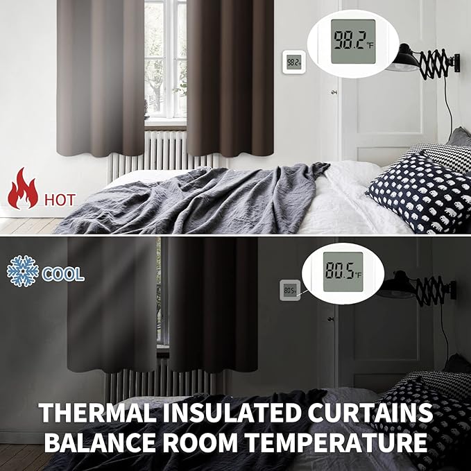 BGment Brown Blackout Curtains 54 Inch Length 2 Panels Set, Grommet Thermal Insulated Room Darkening Curtains for Bedroom, Each 46 x 54 Inch