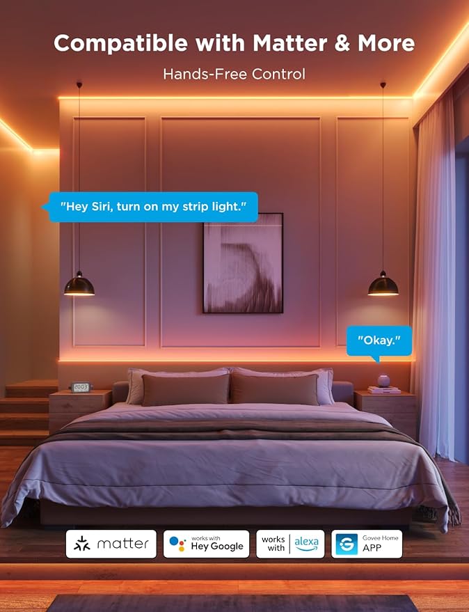 Govee COB LED Strip Light Pro, LED Lights for Bedroom Compatible with Alexa, Google Assistant and Matter, RGBICW Light with Warm White, Smart Strip Light, LED Lights for Bedroom, Color Changing, 9.8ft