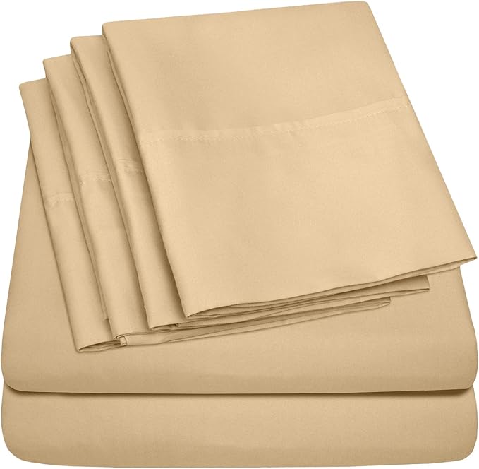 Sweet Home Collection 6 Piece 1500 Supreme Collection Brushed Microfiber Deep Pocket Sheet Set-2 Extra Pillow Cases, Great Value, Split King, Camel