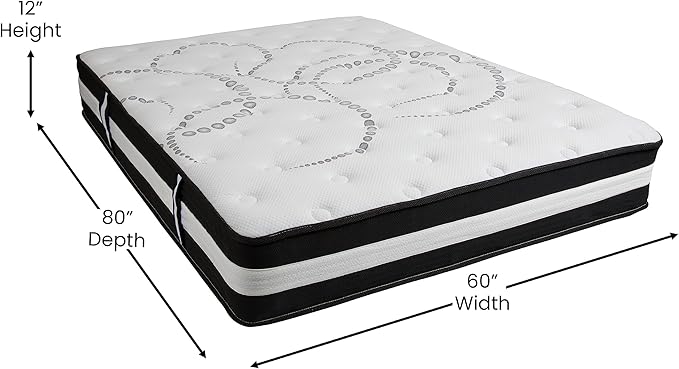 Flash Furniture Capri Comfortable Sleep 12" Hybrid Pocket Spring and Foam Mattress, Foam Pocket Spring Hybrid Mattress for Pressure Relief, Queen