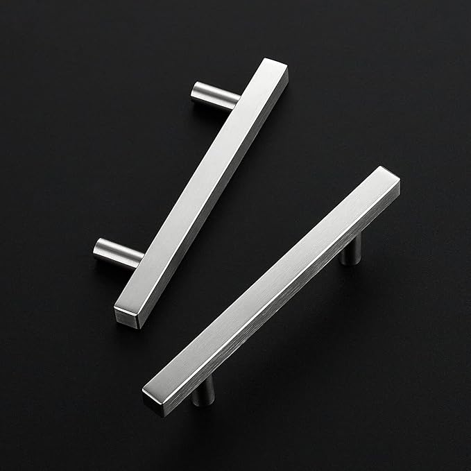 Ravinte Brushed Nickel Cabinet Handles 25 Pack 3-3/4 inch Satin Nickel Square Cabinet Pulls Silver Hardware for Kitchen Cabinets 6 inch Overall Length Stainless Steel Drawer Pulls