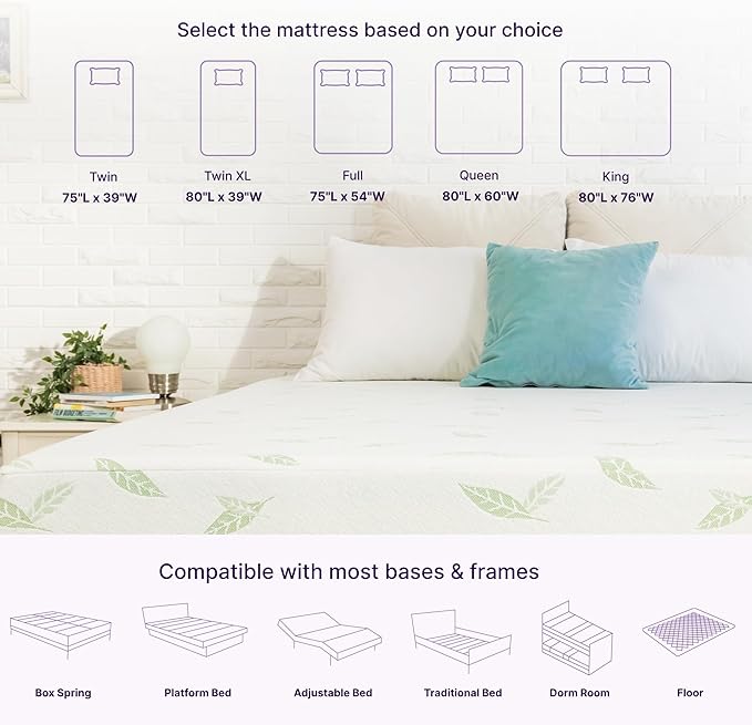 NapQueen Twin XL Size Mattress, 6 Inch Anula Green Tea Infused Memory Foam Mattress, CertiPUR-US Certified